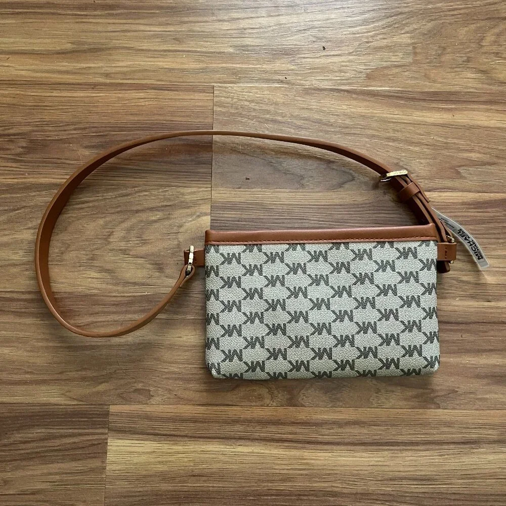 NWT Michael Kors brown and cream-colored belt bag